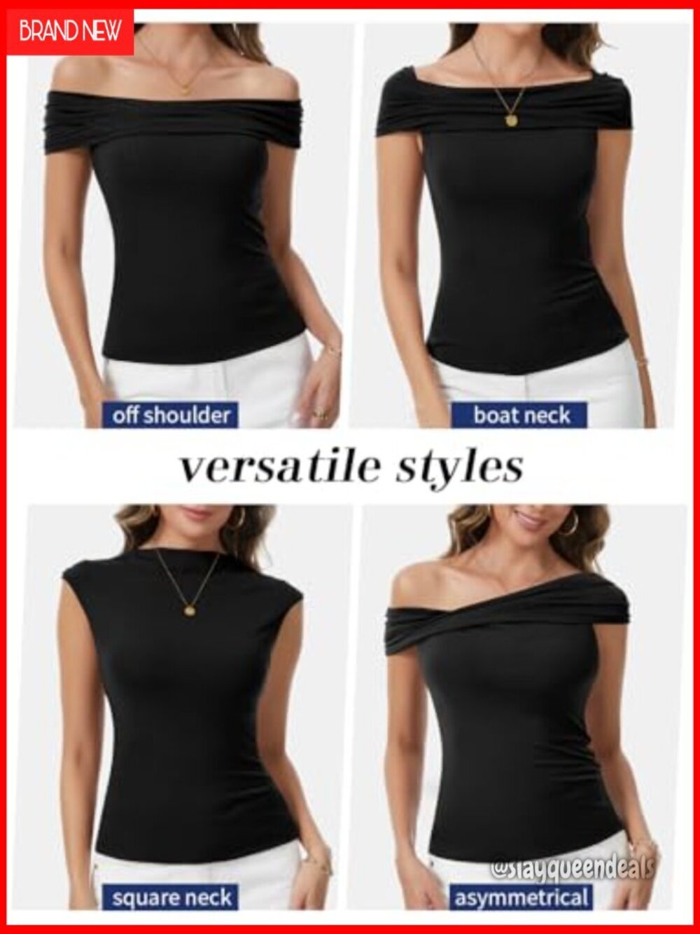 Built-in Bra Off Shoulder Boat Neck Tee Summer Casual Top - Picture 3 of 7